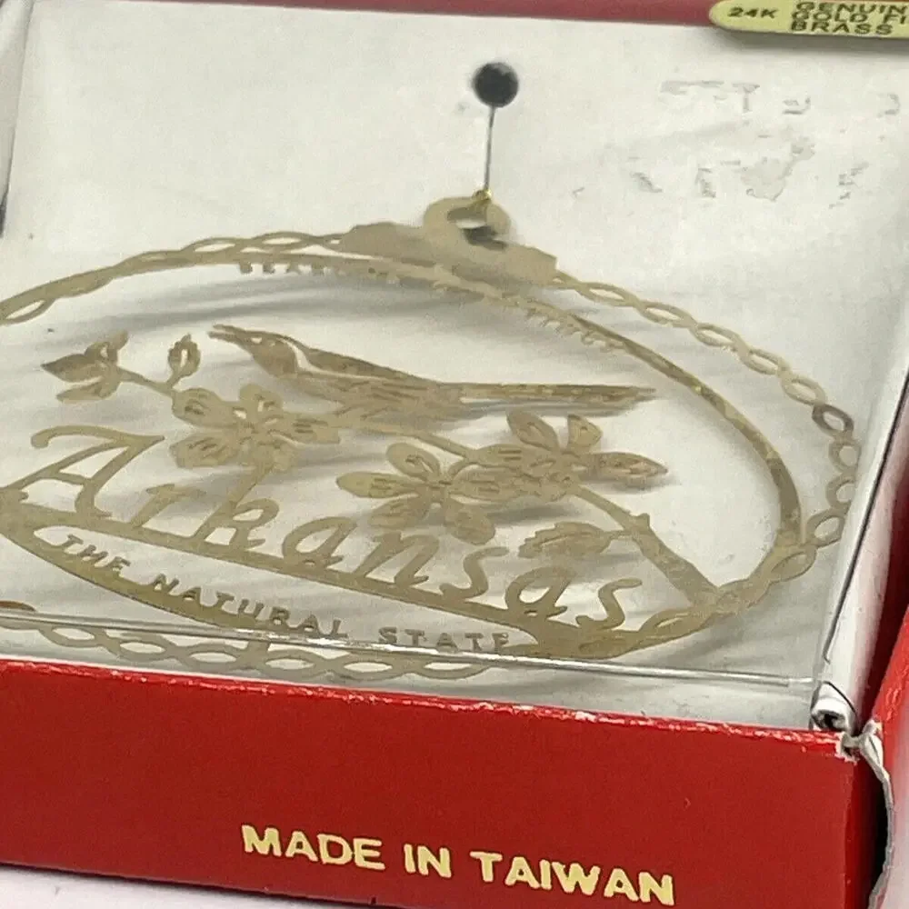 Arkansas The Natural State 24k Gold Plate‎ Brass Christmas Ornament